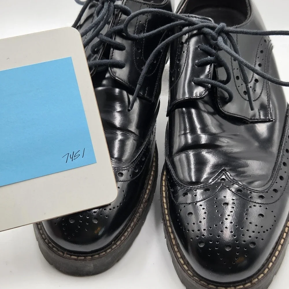 Dress Shoes Mens Size 10 Black Leather Brogue Wingtip Oxford Lug Sole Dress